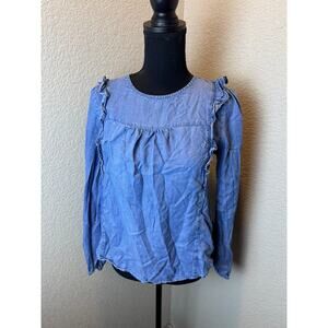 LOFT Outlet Chambray Ruffle Trim Long Sleeve Top Women's Size SP